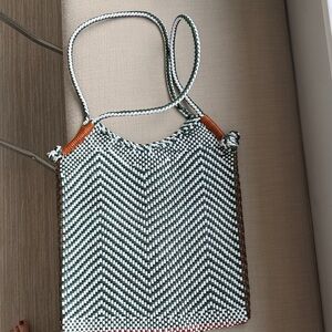 Dragon Diffusion hunter green, tan and White Woven Shoulder Bag.